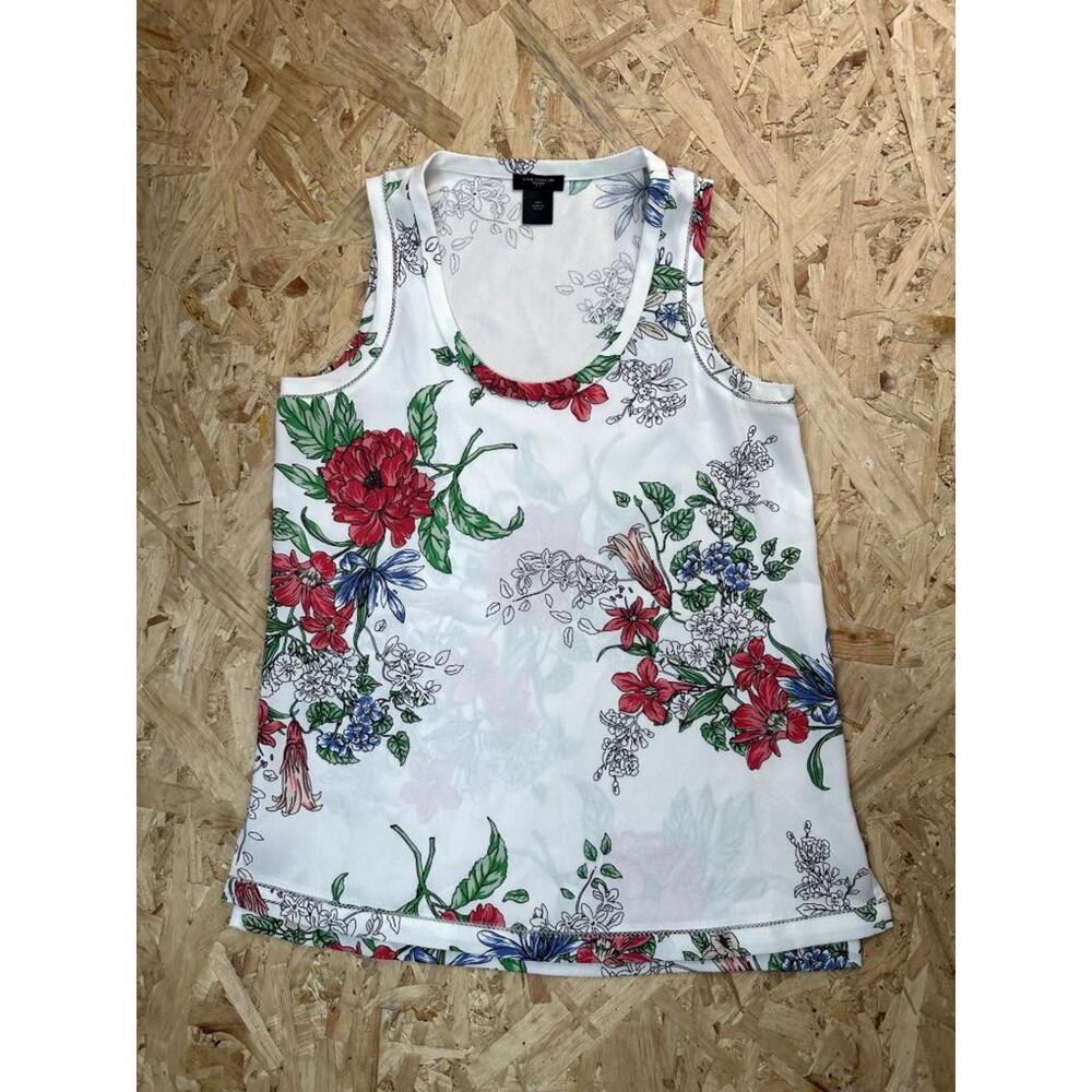 Ann Taylor Petite Tank Top Womens XSP White Floral Sleeveless Blouse